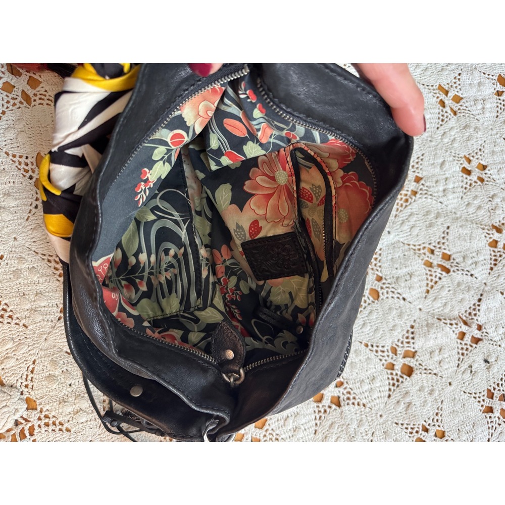 Lucky Brand‎ Black Leather Studded Boho Hobo Shoulder Bag - Picture 7 of 8